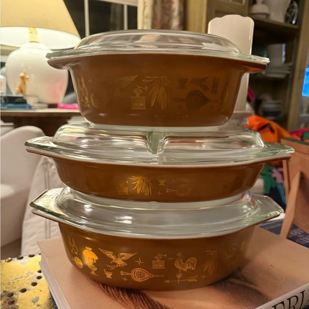 Vintage Pyrex Early American Heritage 6 piece set- 3 casserole *pristine